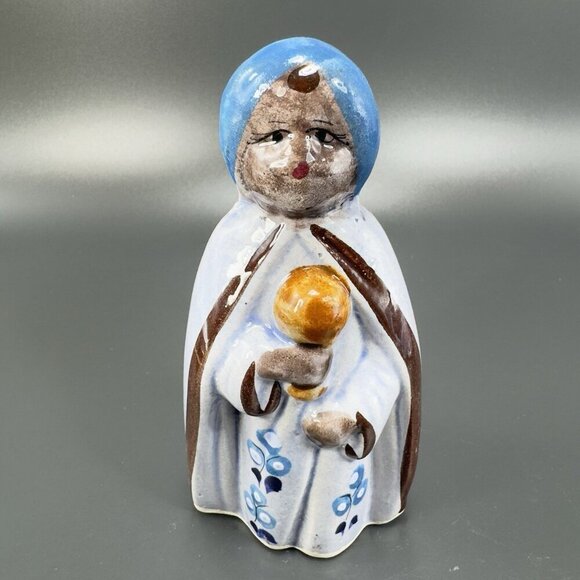 Vintage Mexican Pottery Hand Painted Blue Tonala Nativity Figurine Wise Men King - Picture 1 of 8